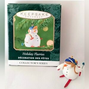 Holiday Flurries Snowman Skiing Christmas Tree Ornament